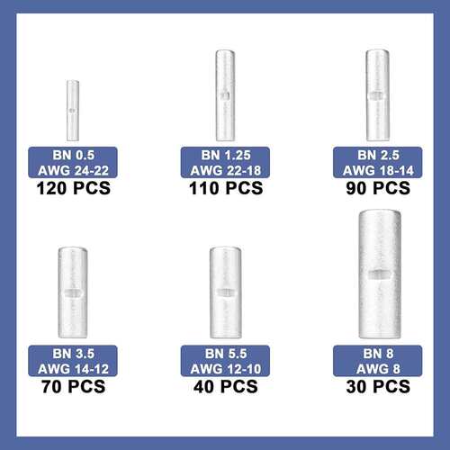 跨境  460pcs盒装 24-8AWG/非绝缘管型对接连接器中接接线端子