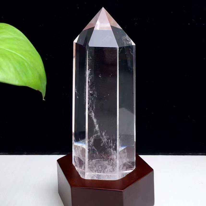 热卖款天然白水晶柱白水晶单尖六棱柱原石打磨家居办公摆件
