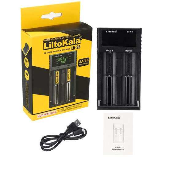 LiitoKala lii-S2 18650 电池 2槽充电器 可电量显示 可正反充电