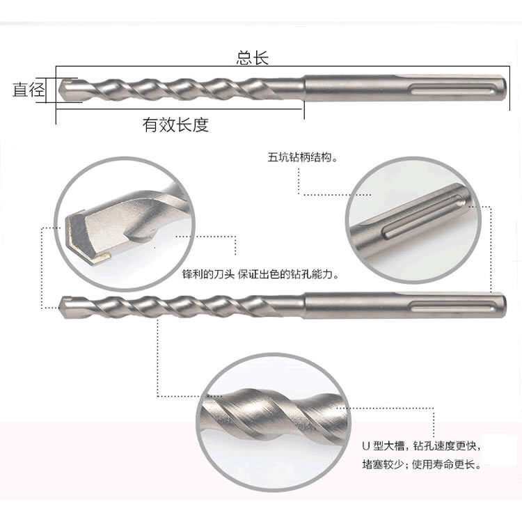 五坑700-800mm 加长冲击钻 穿墙钻70-80公分 五坑max系列电锤钻头