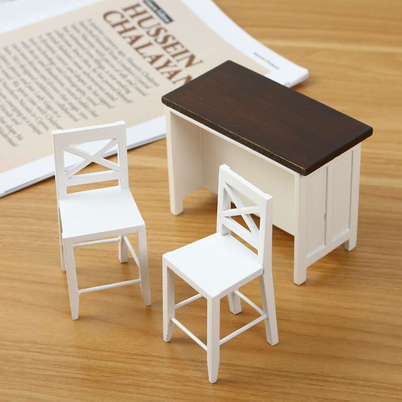 1:12娃娃屋dollhouse微缩家具模型摆件迷你食玩简约餐厅桌椅吧台