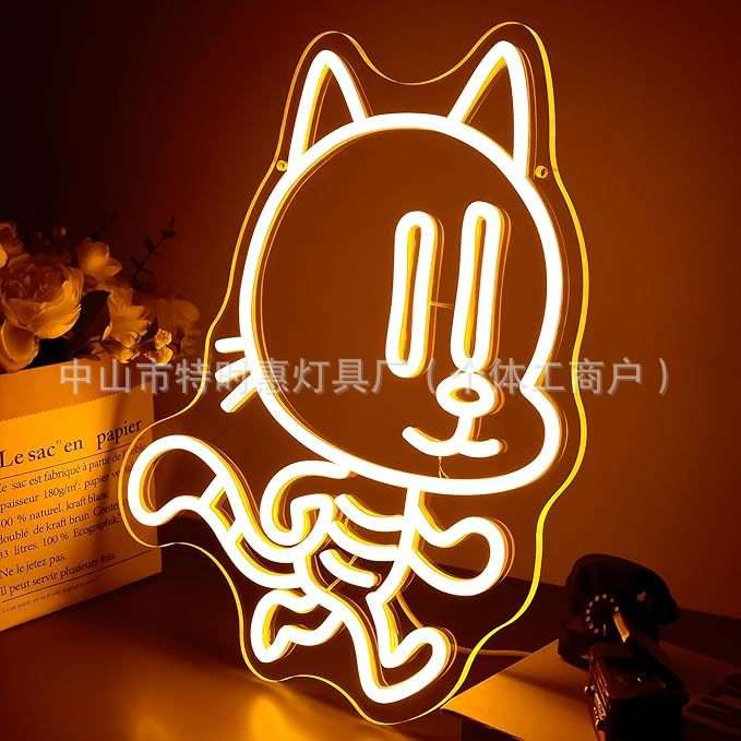 跨境热卖霓虹灯Cat招财猫氛围灯面馆发光招牌猫咪嗦粉LED发光灯牌