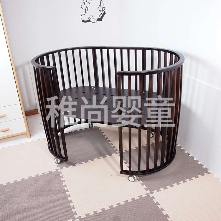 进口新西兰松木婴儿床欧式可折叠儿童床带滚轮宝宝床实木婴儿床