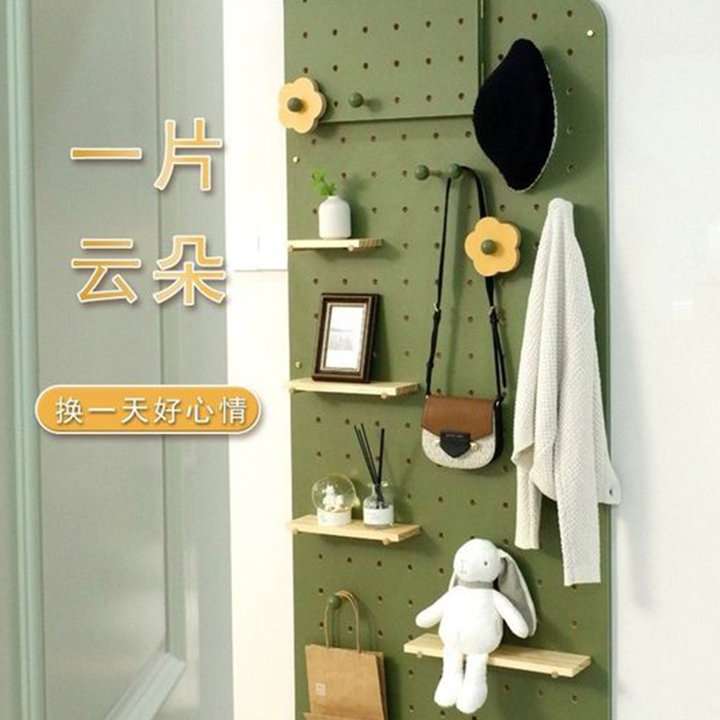 实木多层洞洞板置物架玄关木质墙壁书架隔板收纳架挂板墙现代简约