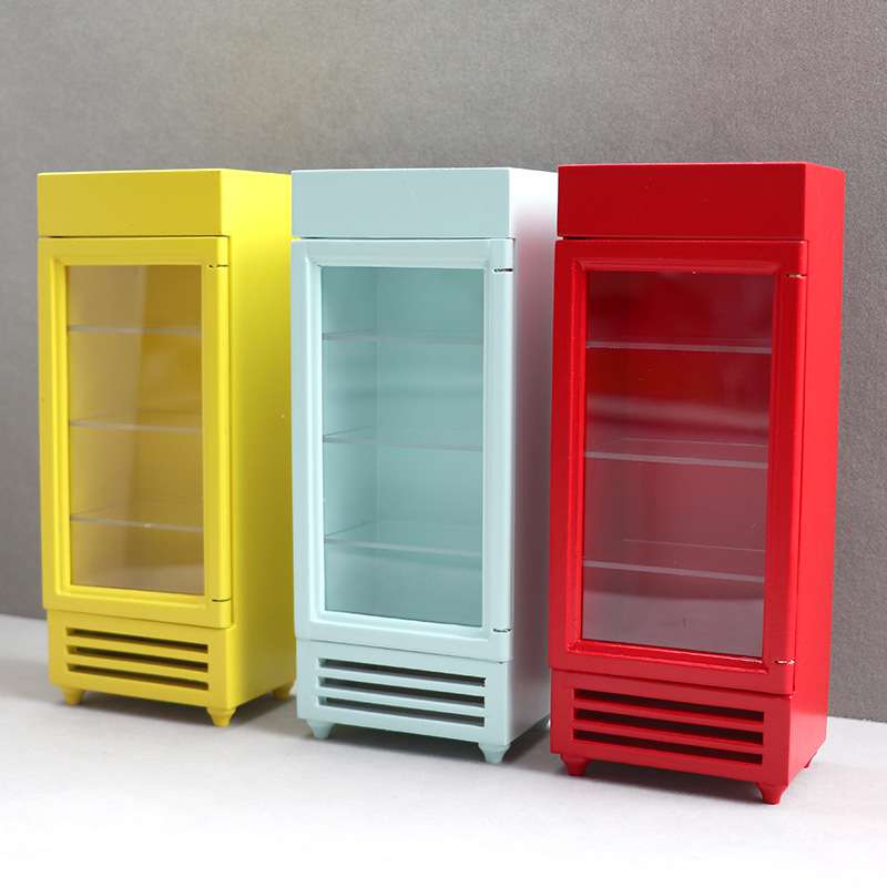 1:12迷你家具娃娃屋摆件12分家具模型冰柜立式单门冰柜微缩冰箱