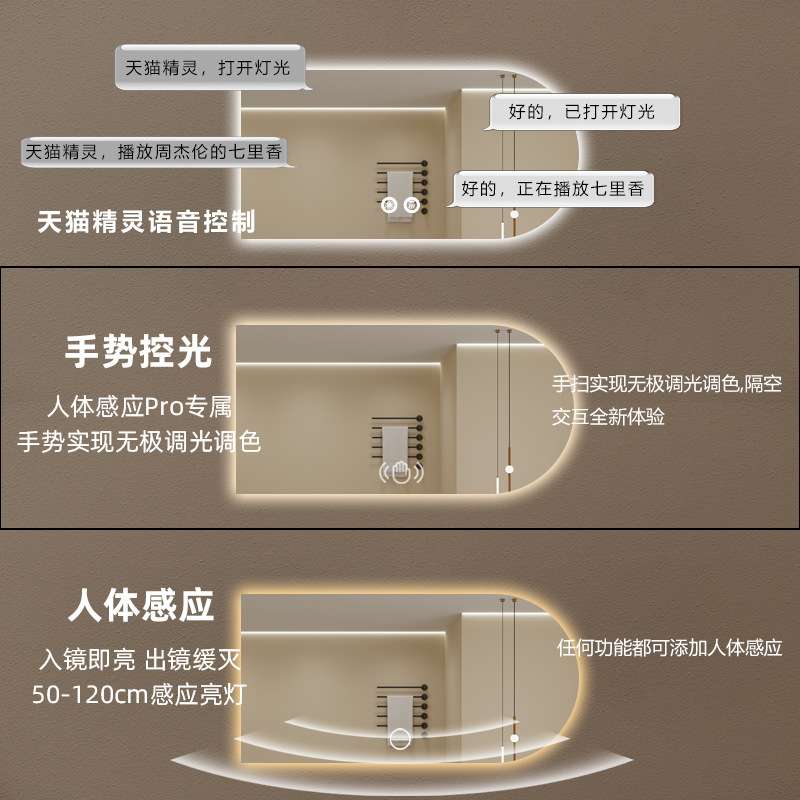 铝框拱形智能镜厕所梳妆台触控洗脸镜卫生间壁挂带灯感应浴室镜子