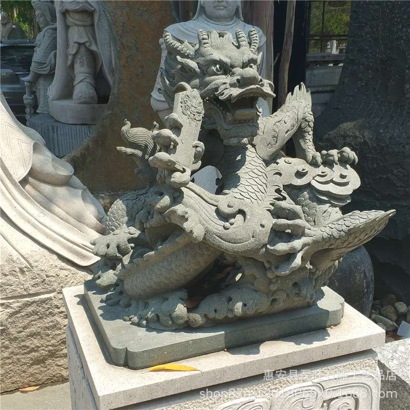 厂家供应石雕大理石青石龙浮雕风水摆件园林吉祥动物雕塑摆件