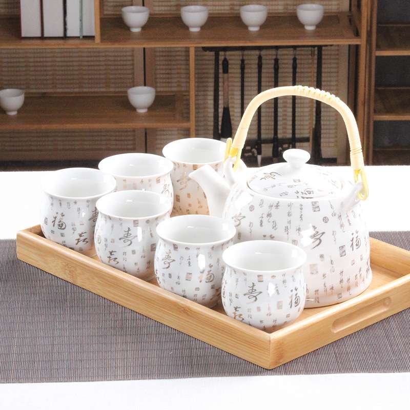 大号提梁壶茶具套装中老式陶瓷家用青花瓷泡茶壶茶杯托盘整套