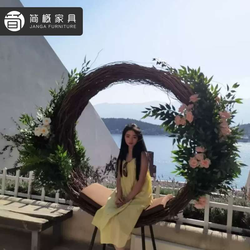 户外网红景区秋千吊椅打卡拍照摆件创意酒店民宿鸟巢造型编织吊篮