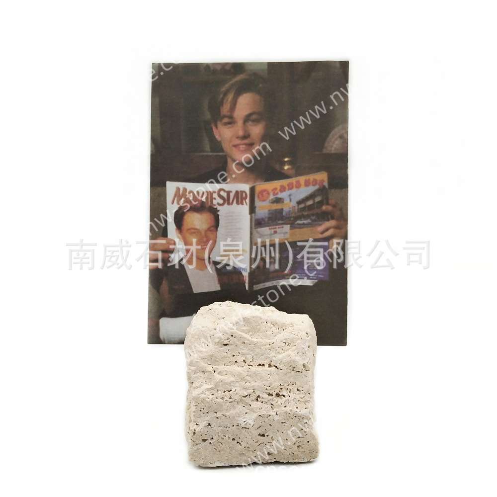 天然大理石名片夹自然面洞石照片夹便签夹创意桌面摆件卡片座