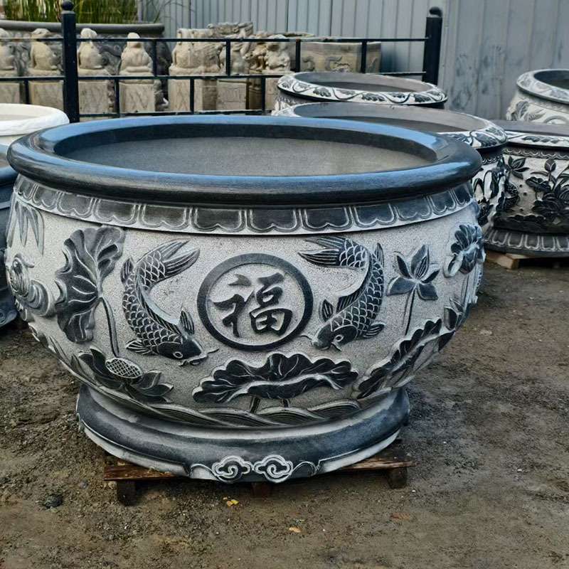 石雕鱼缸花岗岩荷花鱼石缸户外大型养鱼种花水缸别墅庭院门海摆件