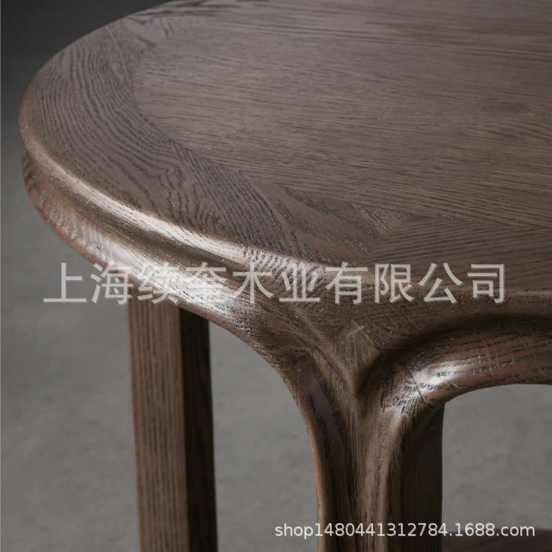 美式实木沙发边几柜小桌子客厅小茶几别墅出口家用圆形角柜家具