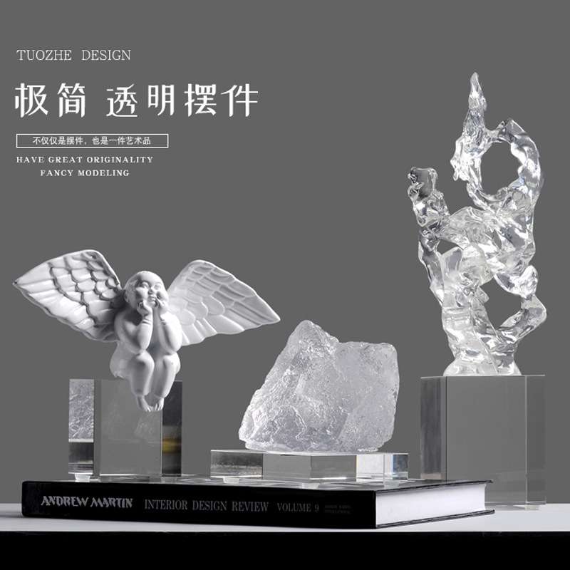 水晶假山新中式创意可爱胖天使小孩摆件客厅桌面树脂玄关软装饰品
