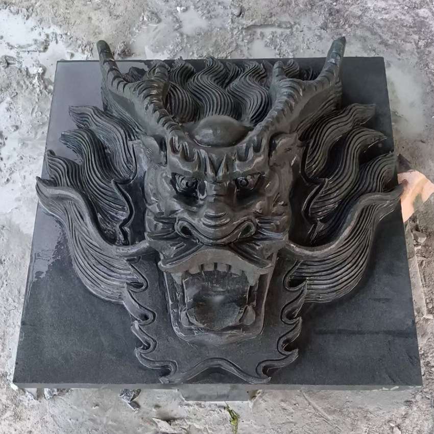 大理石石雕动物龙头壁挂 喷泉水景鲤鱼壁挂吐水水景摆件厂家