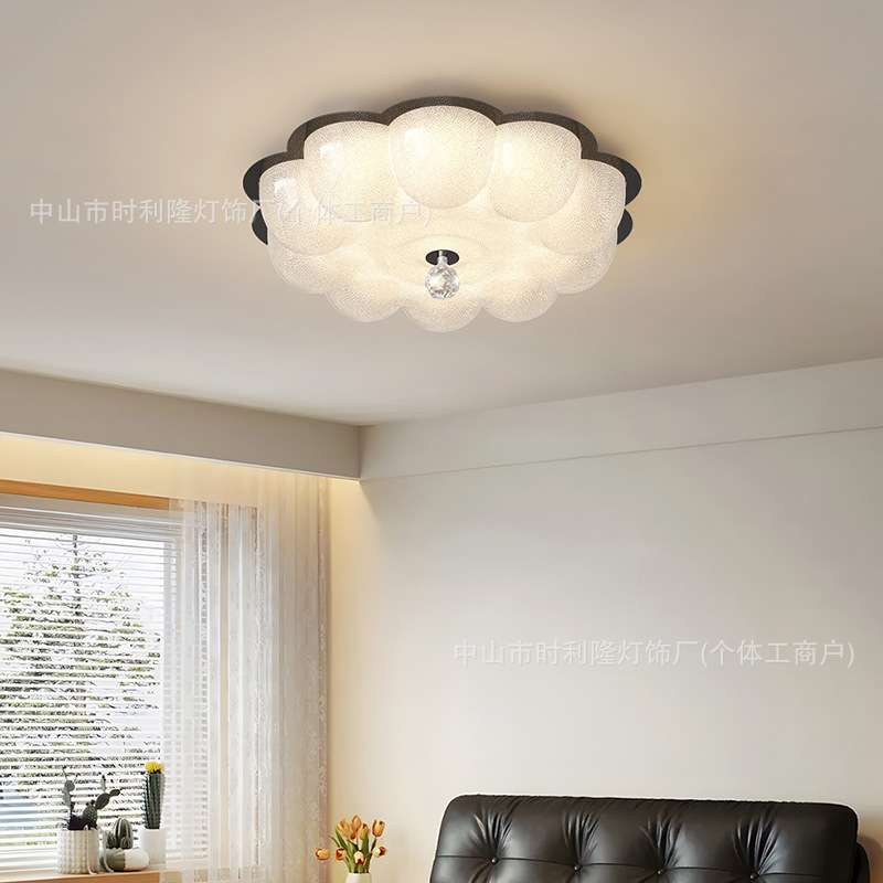 现代简约新款轻奢水晶砂卧室吸顶灯智能护眼中古风花形主卧房间灯