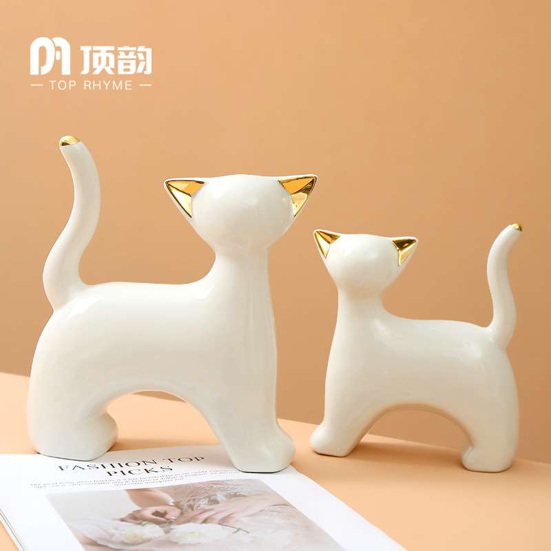 欧式轻奢陶瓷猫咪桌面电视柜酒柜家居客厅摆设装饰品家居小摆件