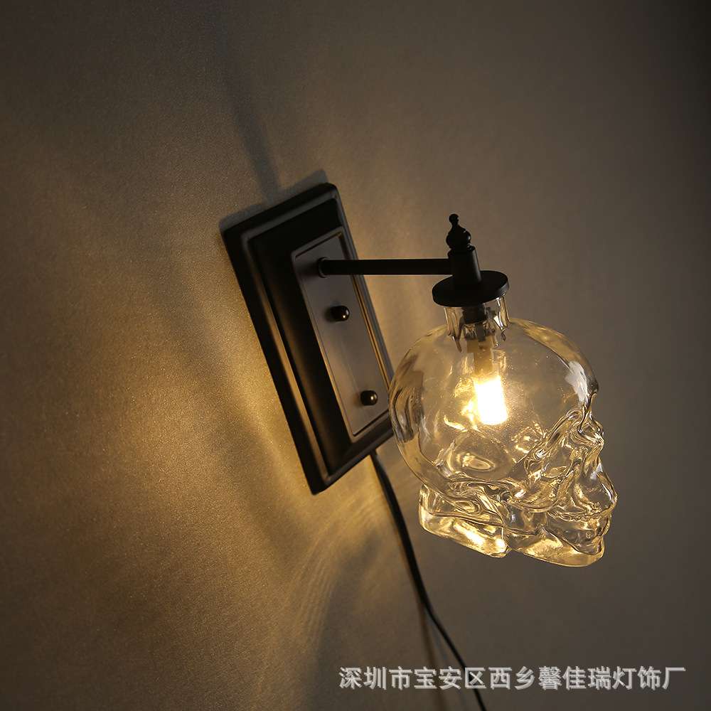 loft个性创意水管酒吧壁灯北欧现代简约复古工业风骷髅头酒瓶壁灯