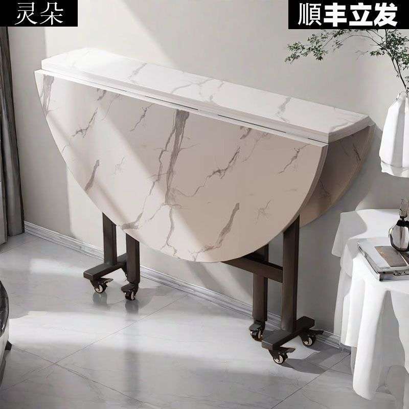 灵朵折叠餐桌家用圆桌小户型带转盘简易出租房用多功能客厅饭桌