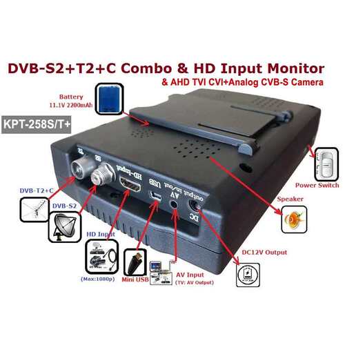 新款KPT-258S/T+ 同轴AHDCVITVI工程宝DVB-T2+C/S2地面高清寻星仪