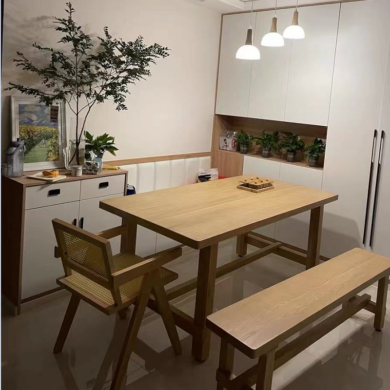 纯实木餐桌长条桌家用客厅实木大书桌绘画桌一体工作台原木大桌