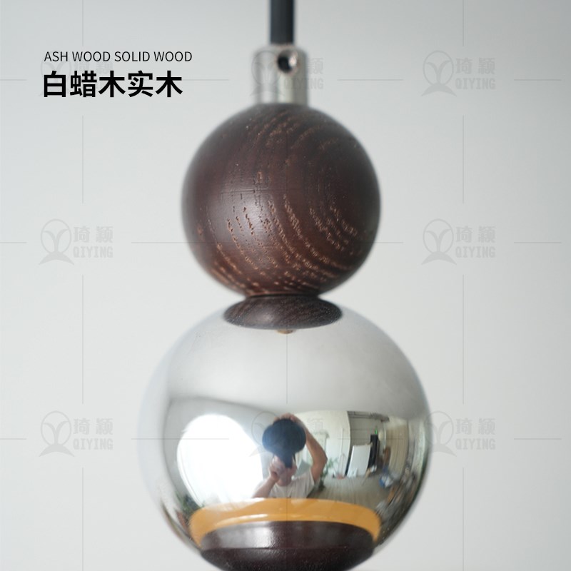 中古vintage高级感吧台岛台餐厅吊灯复古奶油风设计师玻璃实木灯