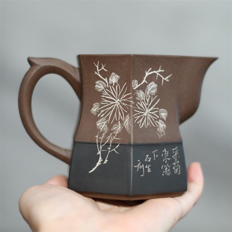 宜兴紫砂壶紫砂公道杯 紫砂一厂早期六方公道杯名家纯手工250cc