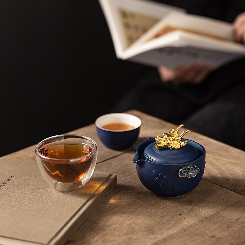 龙年礼品快客杯旅行茶具套装一壶二杯收纳手抓壶便捷式茶具伴手礼