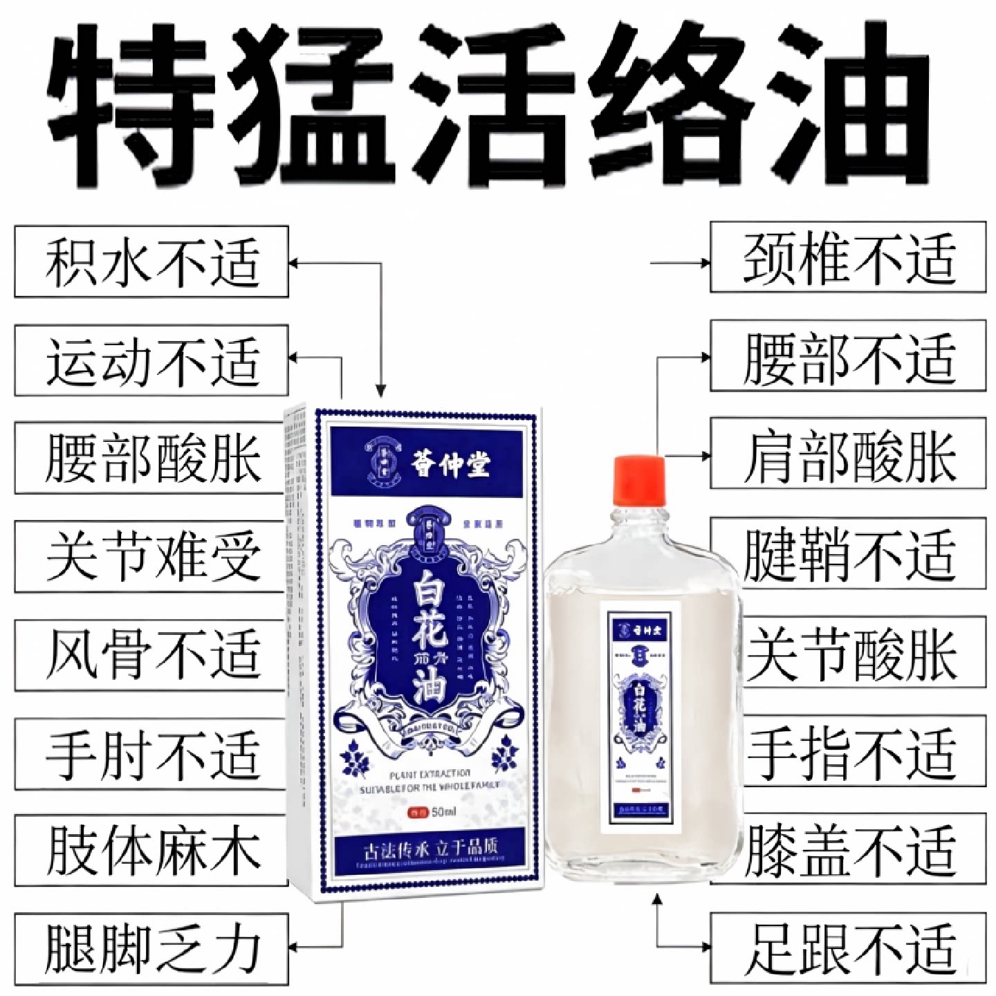 白花油官方旗舰店活络活血化瘀筋骨通经络腰肌劳损风骨正品旗舰店