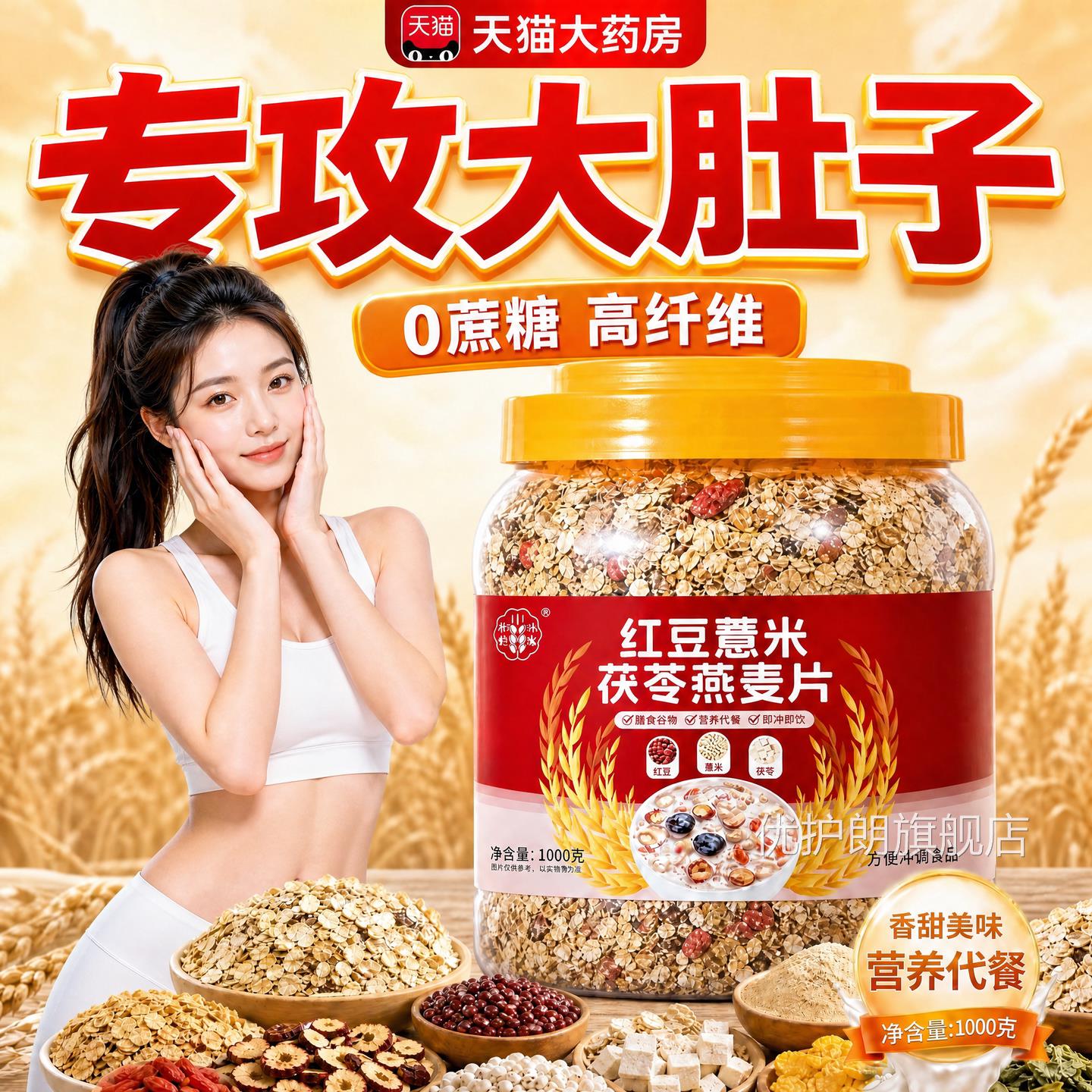 豆【官方正品】红薏米茯苓燕麦片代餐粗粮早餐饱腹无蔗糖谷物zz优