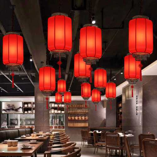 新中式餐厅火锅店灯笼小吊灯吧台复式楼梯别墅工程仿古中国风宫灯