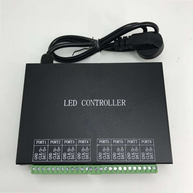LED全彩灯条控制器H801RC联机八口分控控制器可接TTL和DMX512信号
