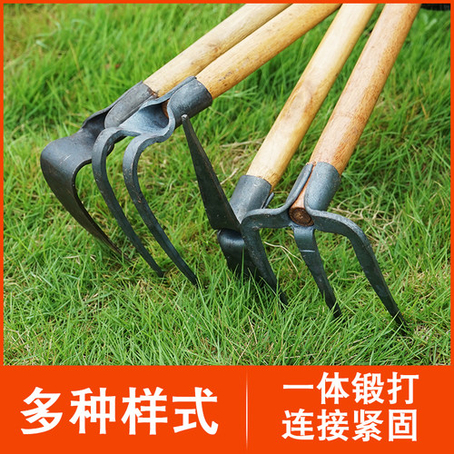 锻打齿耙种花菜家用锄草小锄头户外洋镐锄挖土除草工具园艺小花锄