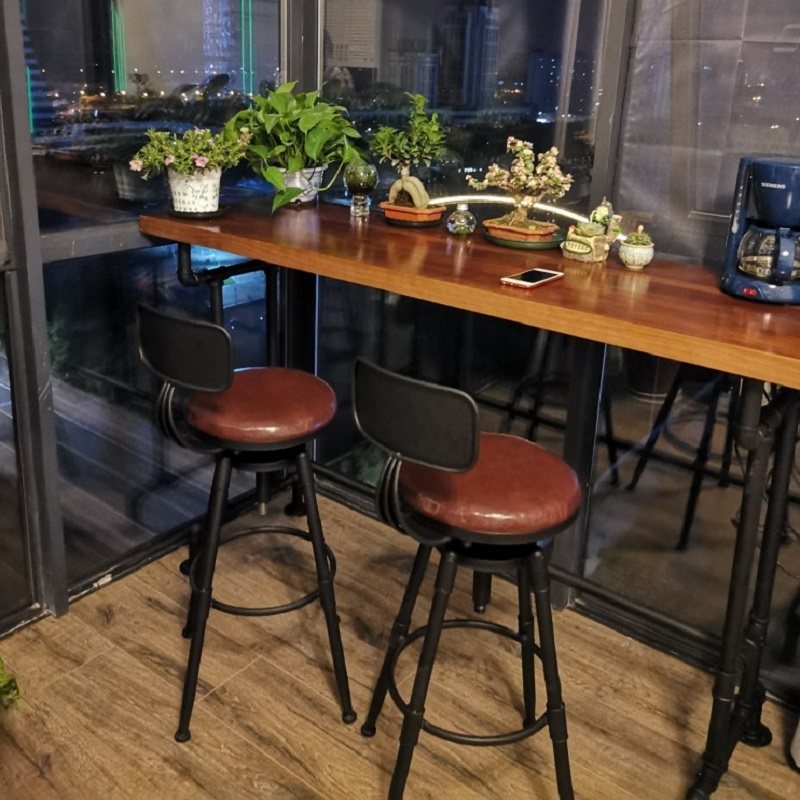 工业风复古水管铁艺实木吧台桌家用靠墙长条桌奶茶店酒吧高脚桌椅
