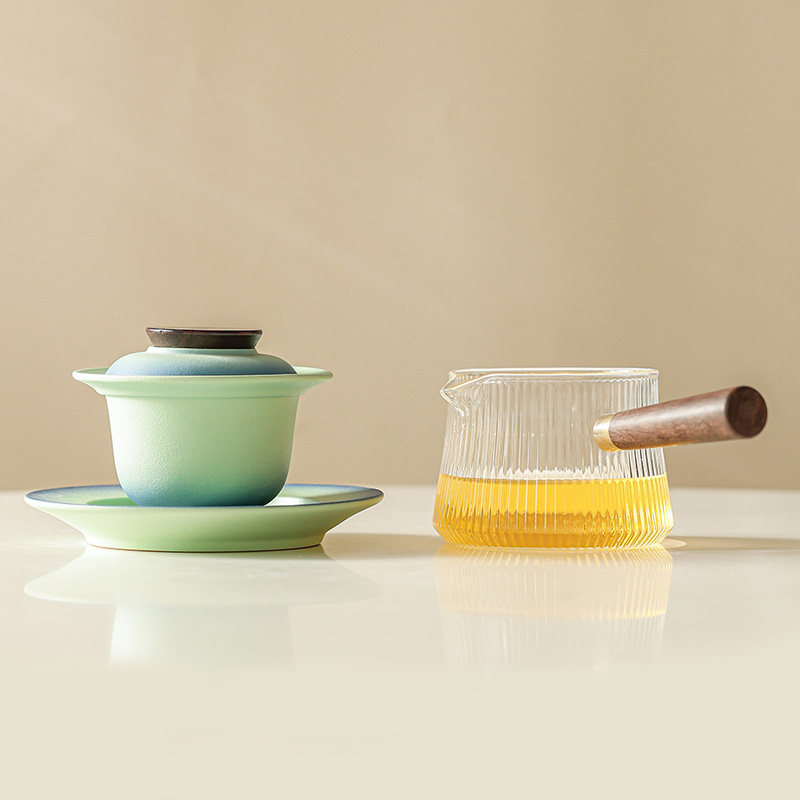 渐变粗陶侧把壶功夫茶具套装家用手工陶瓷茶杯客厅干泡茶盘礼盒装