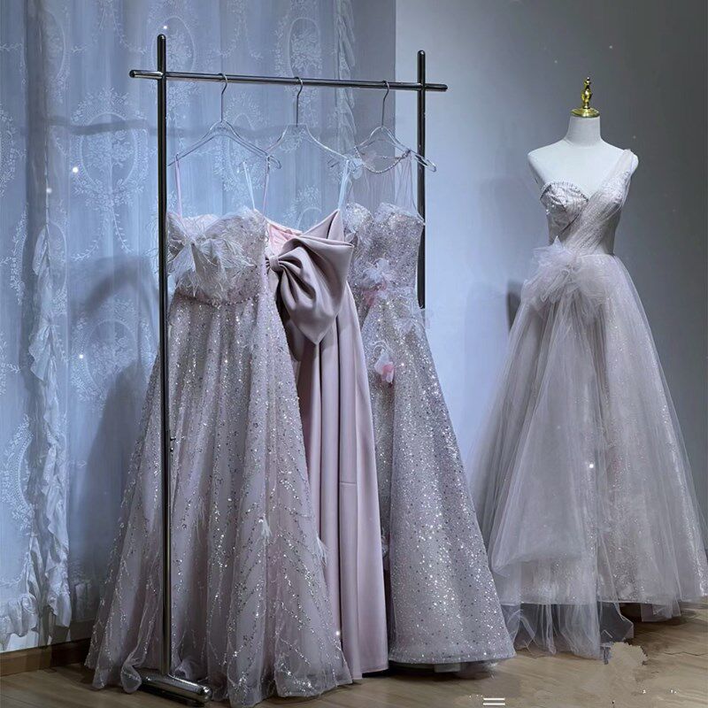 不锈钢落地婚纱展示架影楼礼服挂衣杆双层陈列货架秀禾架服装架子