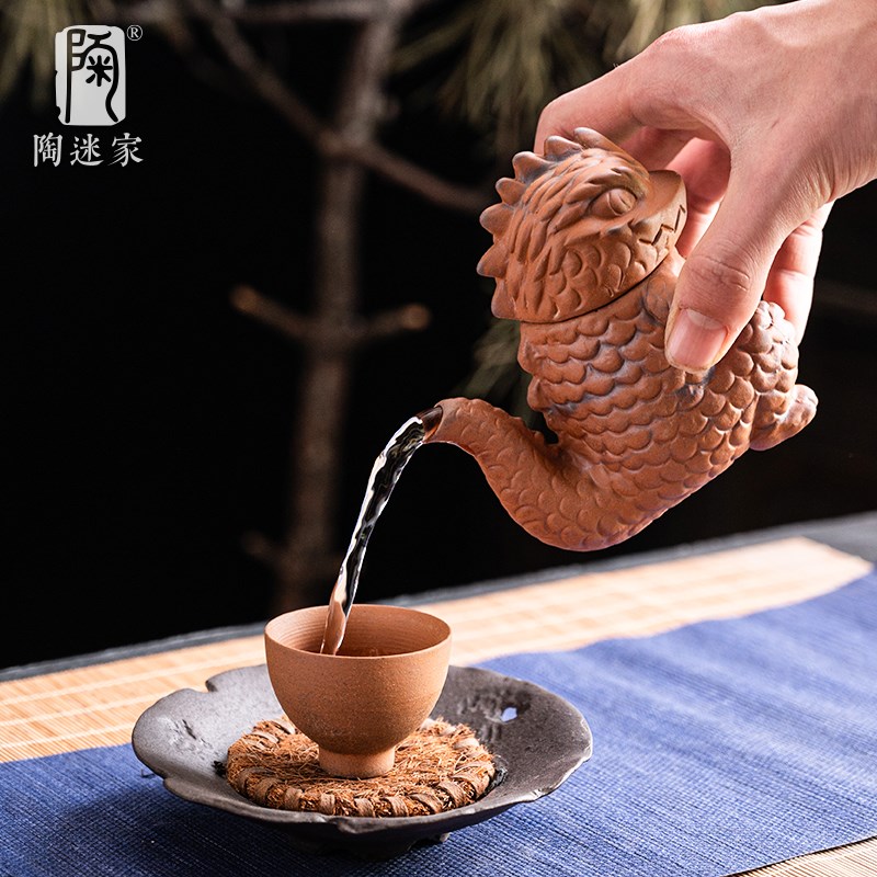 陶迷粗陶恐龙茶宠摆件复古陶瓷茶壶家用可养泡茶具手工可爱小神兽