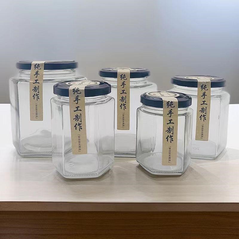 六棱玻璃瓶蜂蜜包装瓶密封罐酱菜瓶辣椒酱瓶果酱瓶燕窝罐头瓶空小