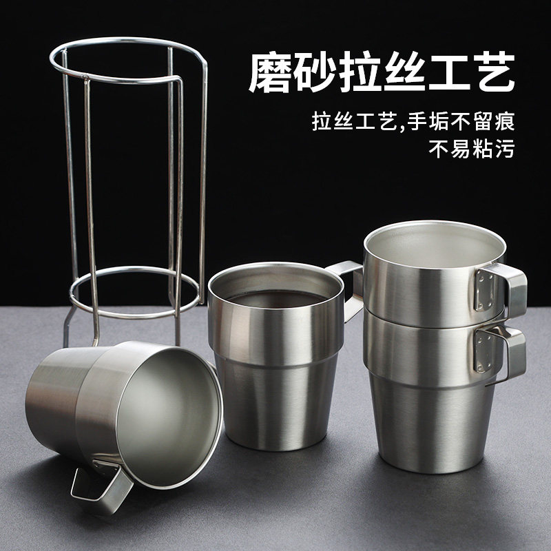 韩式不锈钢儿童水杯幼儿园宝宝杯双层隔热水杯露营户外收纳杯茶杯