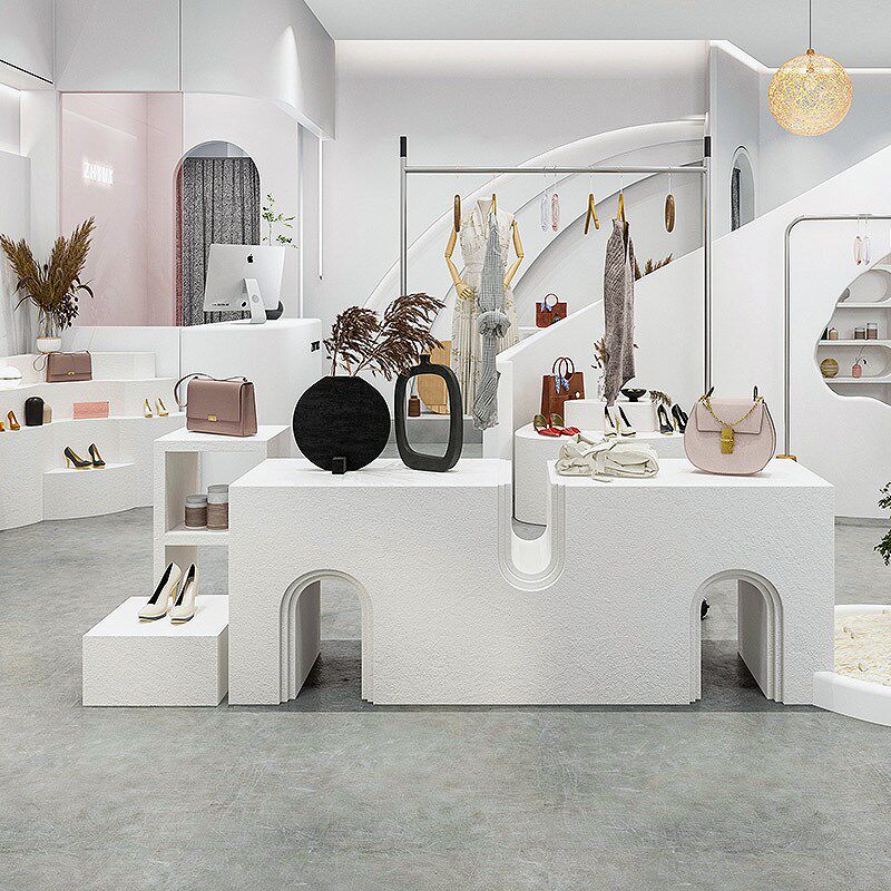 服装店展示桌摆放陈列道具创意韩风白色软装桌子女装店流水台地台
