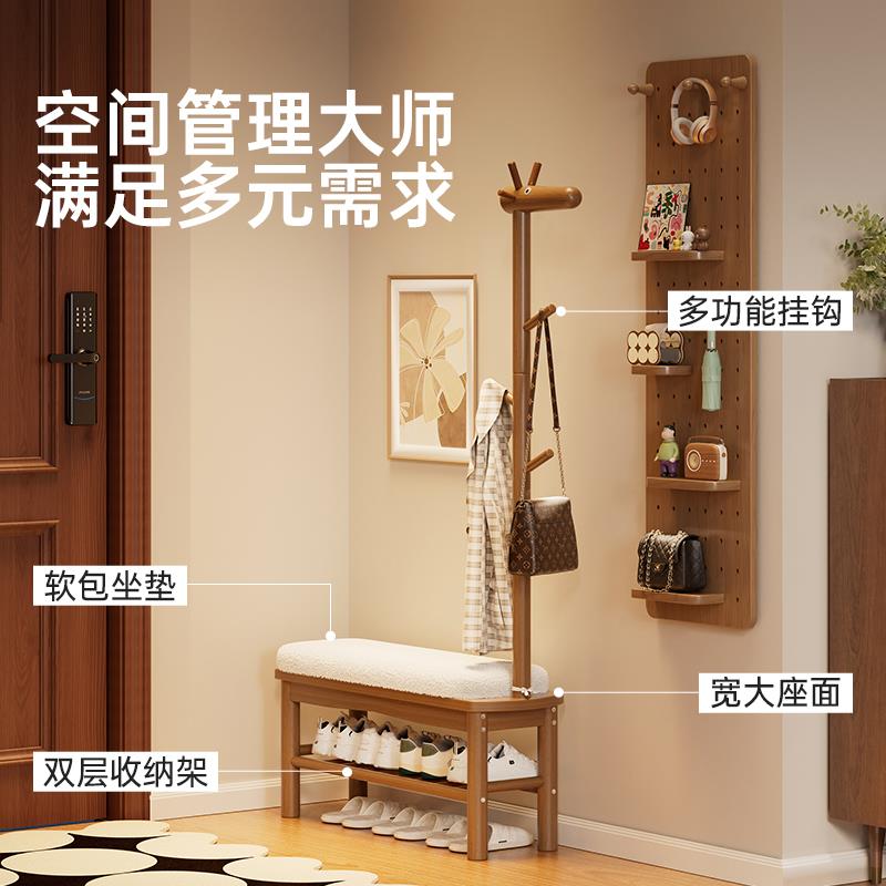 实木小鹿换鞋凳门口家用入户门可坐鞋柜创意玄关凳入户转角衣帽架