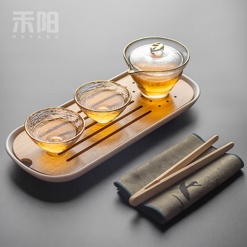 大号玻璃透明盖碗单个手工玻璃功夫茶具三才盖碗加厚耐热家用套装