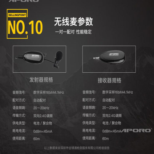 APORO 2.4G领夹式无线麦克风教学主持演出话筒便携式扩音器耳麦