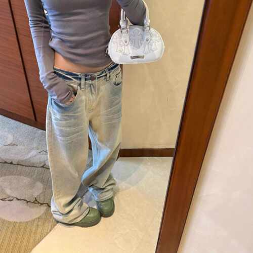 SUNONEONE浅色水洗渐变牛仔裤女秋新款低腰宽松慵懒时尚休闲裤