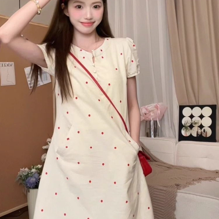 夏季小个子a字波点短裙20