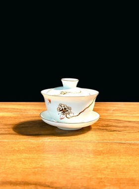 潮汕白瓷陶瓷蜻蜓莲高温三才单个碗家用茶杯中式简约泡茶碗品茗杯