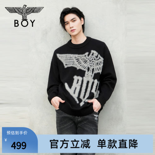 【水墨之影】BOYLONDON情侣圆领套头毛衣大logo潮牌针织衫N60002