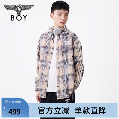 【斑驳沙丘】BOYLONDON春季男女同款卡其色格纹衬衫外套N21017