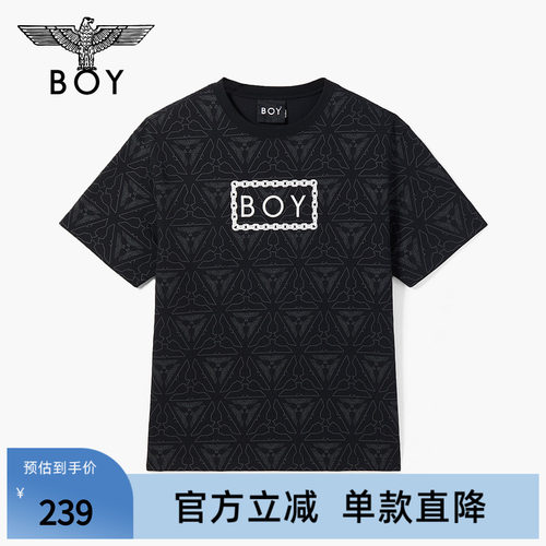BOYLONDON机能潮酷黑色几何满印短袖男女夏季纯棉休闲T恤N01046