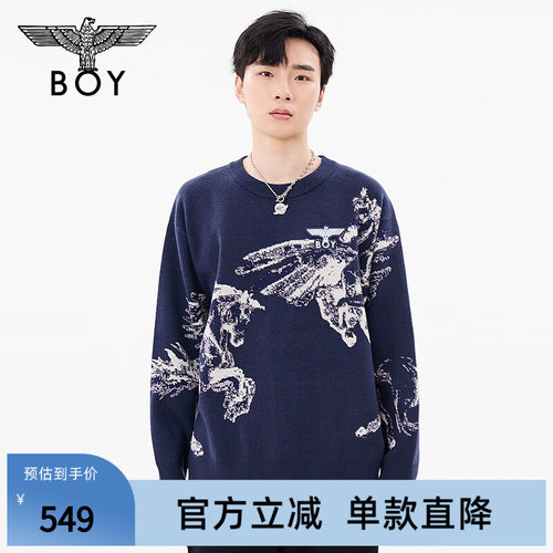 【战马奔腾】BOYLONDON春季情侣款长袖圆领毛衣针织衫N60021