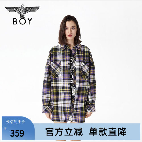 BOYLODON潮牌长袖衬衫式外套男女同款春装彩色格子衫上衣